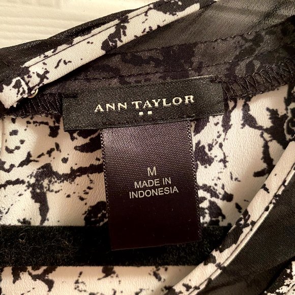 Ann Taylor Floral Blouse with Short Sleeves and Mesh Stripe Insert - Picture 3 of 3